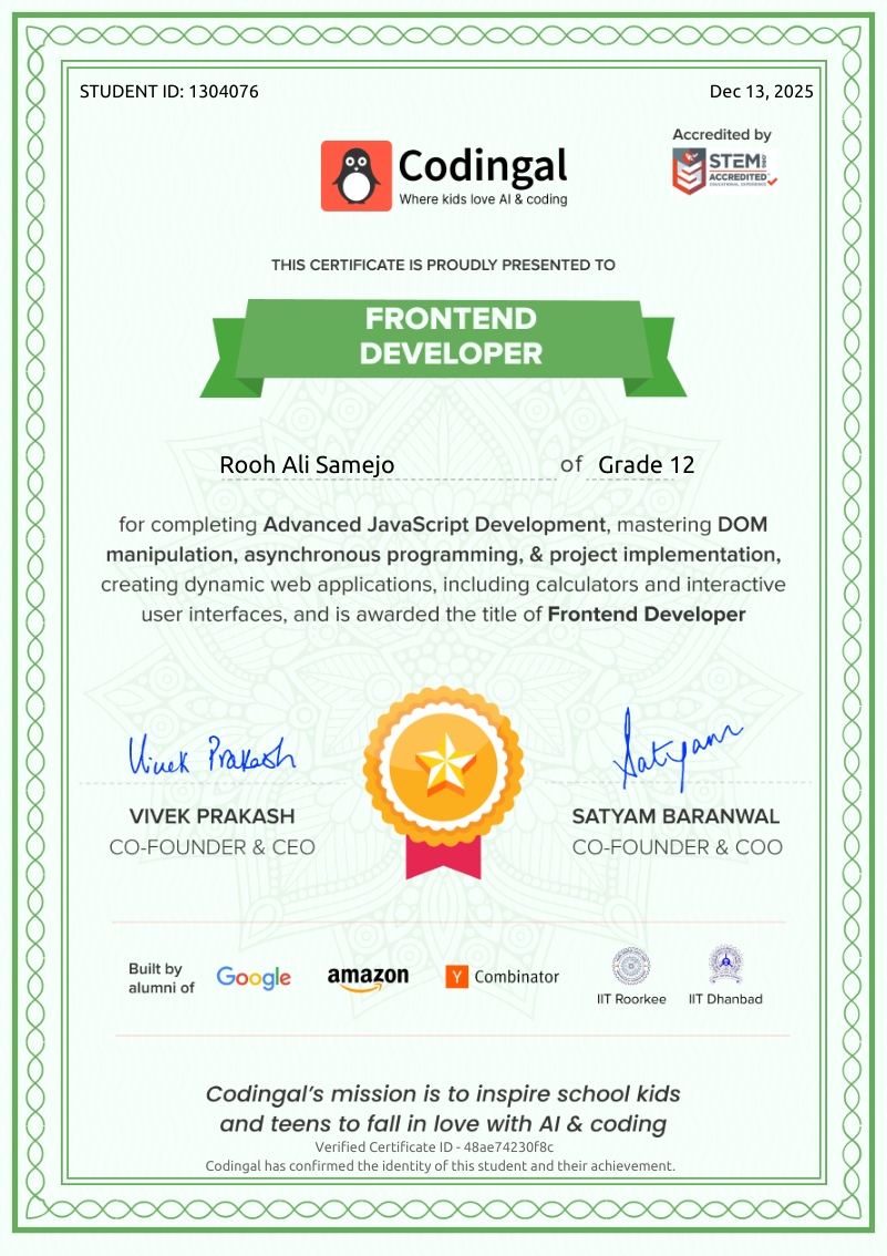 Frontend Developer certificate preview