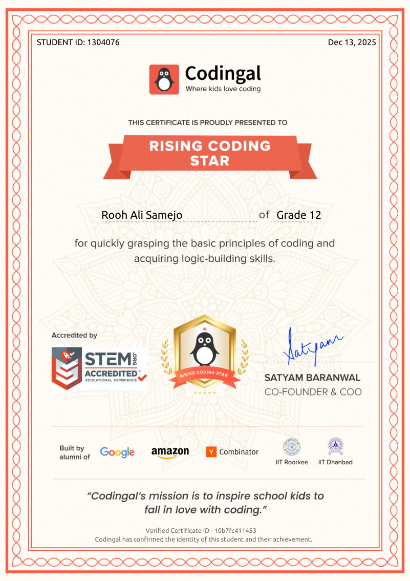 Rising Coding Star certificate preview
