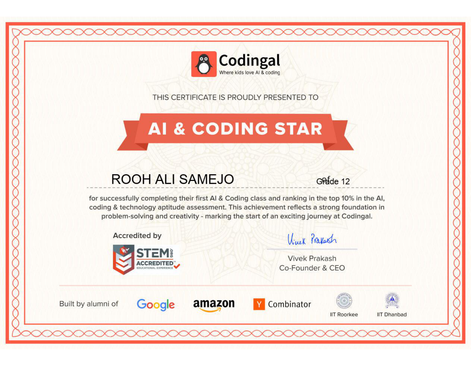 AI and Coding Star certificate preview