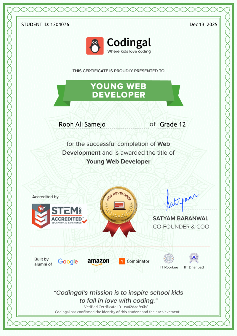 Young Web Developer certificate preview