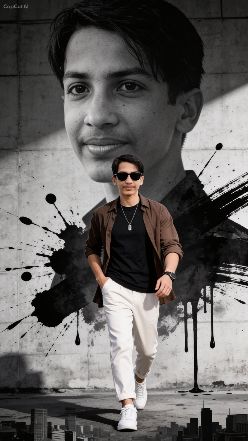 Rooh Ali, web developer, walking in front of a concrete wall